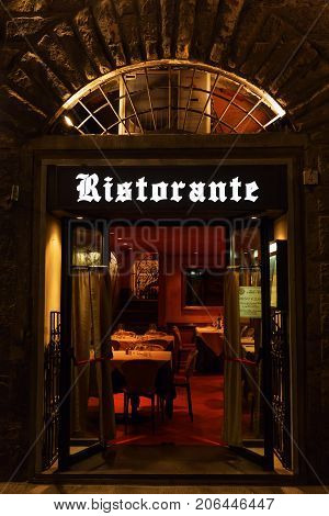 Pizzeria In The Old Town Of Florence, Italy, At Night