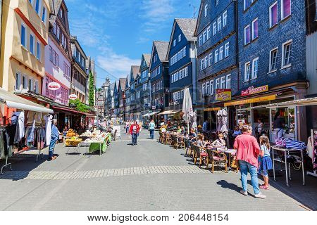 Shopping Street In The Old Town Of Herborn, Germany