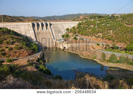 Pomarao Dam And Hydroelectric Power Station On Chanza Reservoir Near River Guadiana  Between Portuga