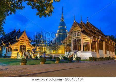 Beautiful Thai Lanna Temple ( Wat Phra Singh ) In Chiang Mai Northern Of Thailand.