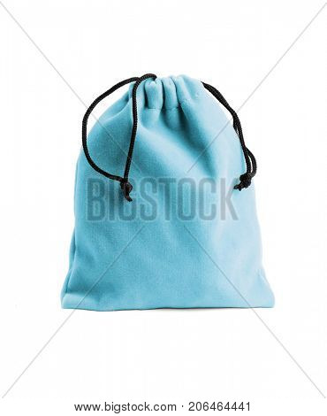 Blue Fabric Pouch Bag on White Background