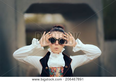 Surprised Sci Fi Retro Futuristic Steampunk Cosplay Woman