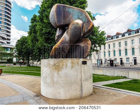 Moore Sculpture Titled Locking Piece In London, Hdr