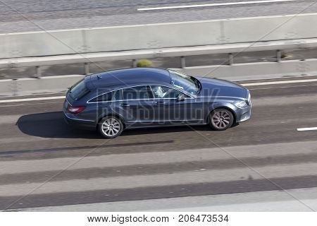 Frankfurt Germany - Sep 19 2017: Mercedes Benz CLS Shooting Break driving on the highway in Germany