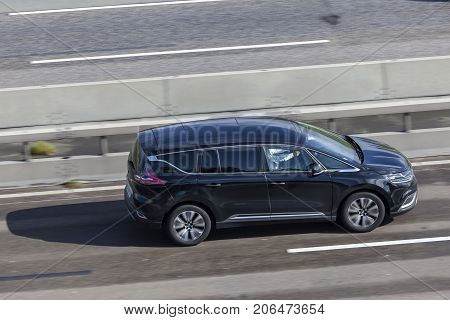 Frankfurt Germany - Sep 19 2017: New Renault Espace van driving on the highway in Germany
