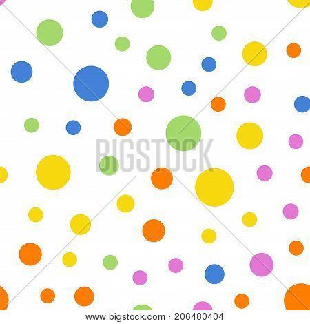 Colorful Polka Dots Seamless Pattern On White 2 Background. Beauteous Classic Colorful Polka Dots Te