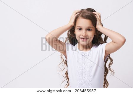 Bewilderment. Surprise. Portrait cute young girl. Emotions. Child.