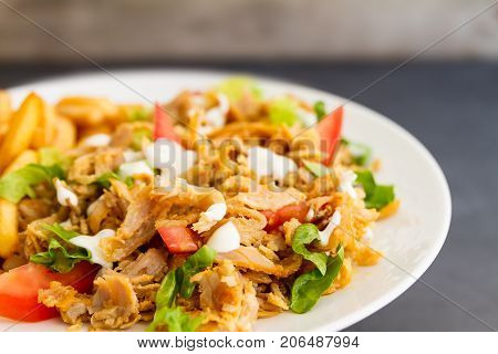 Kebab plate on dark background fast food restaurant