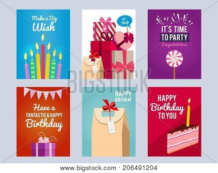 Invitation cards for kids birthday party. Vector design template with place for your text. Collection of banners birthday party illustration