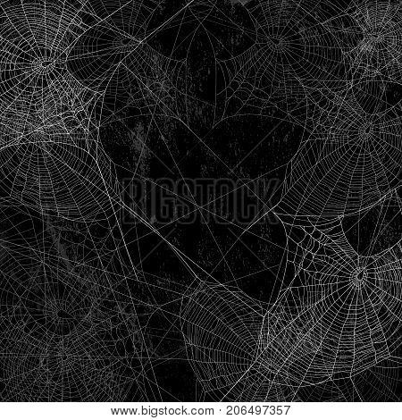black wall covered with spider web spooky background - halloween theme vector design