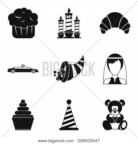 Romantic dinner icons set. Simple set of 9 romantic dinner vector icons for web isolated on white background
