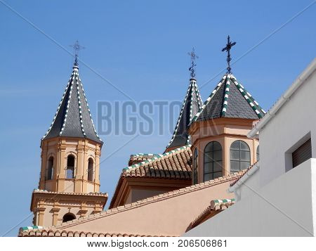 Triple spires on Orgiva Church Alpujara Andalusia