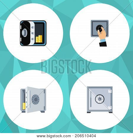 Flat Icon Strongbox Set Of Closed, Strongbox, Banking And Other Vector Objects