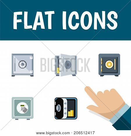 Flat Icon Strongbox Set Of Banking, Strongbox, Saving And Other Vector Objects