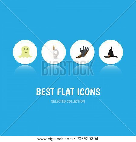 Flat Icon Festival Set Of Witch Cap, Zombie, Cranium And Other Vector Objects