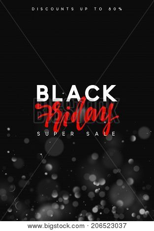 Black Friday sale, banner, poster advert. Card offert promotion design. Background lights bokeh