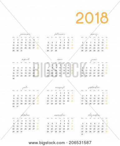 Calendar for 2018 germany simple on white background vector illustration.