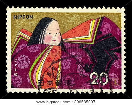 JAPAN - CIRCA 1974: A stamp printed in Japan shows moon princess in the tale of the Bamboo Cutter, series 