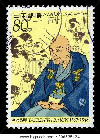 JAPAN - CIRCA 1998: A stamp printed in Japan shows Bakin Kyokutei (1767-1848), was a late japanese edo, period gesaku, circa 1998