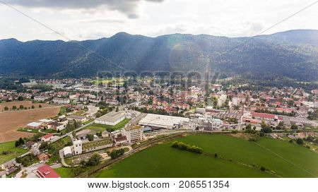 Aerial view of a town. Kocevje in Slovenia.