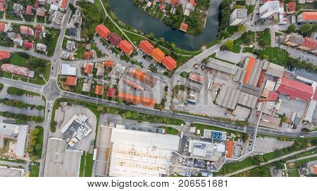 Top view of buildings. Town of Kocevje, Slovenia