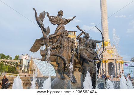 KIEV UKRAINE - JUNE 05 : The Maidan Nezalezhnosti in Kiev Ukraine on 05 June 2017 it is one of the city's main squares located on Khreshchatyk Street