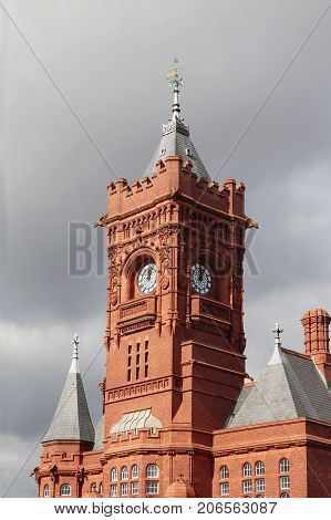Cardiff, UK: March 10, 2016: The Pierhead Building is a Grade I listed building. It stands as one of the city of Cardiff's most familiar landmarks and was built in 1897 by the Bute Dock Company.