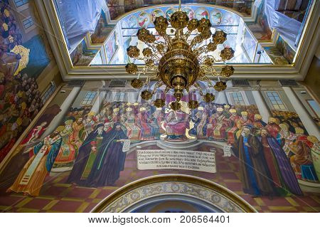 KIEV UKRAINE - JUNE 05 : The interior of the Pechersk Lavra monastery in Kiev Ukraine on June 05 2017 The Pechersk Lavra is unesco world heritage site since 1990