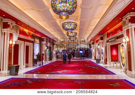 LAS VEGAS - JAN 08 : The interior of Encore Hotel and casino in Las Vegas on January 08 2017. The hotel has 2716 rooms and opened in 2005.