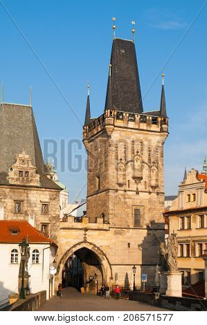 Lesser Town Bridge Tower with entrance gate to Charles Bridge, Prague, Czech Republic.