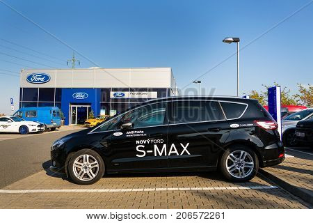 Prague, Czech Republic - September 29: Cars In Front Of Ford Motor Company Dealership Building On Se