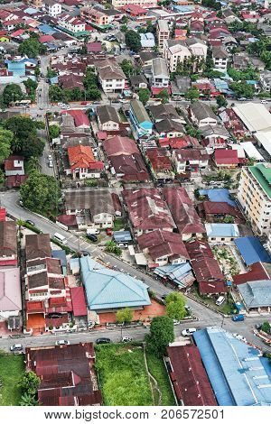 Aerial Photo Rooftop of houses. A small town near Kuala Lumpur Malaysia