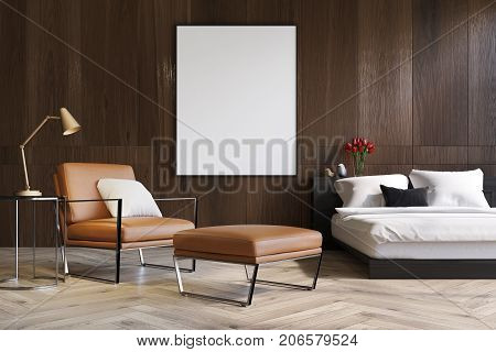 Wooden Bedroom, Armchair And Poster
