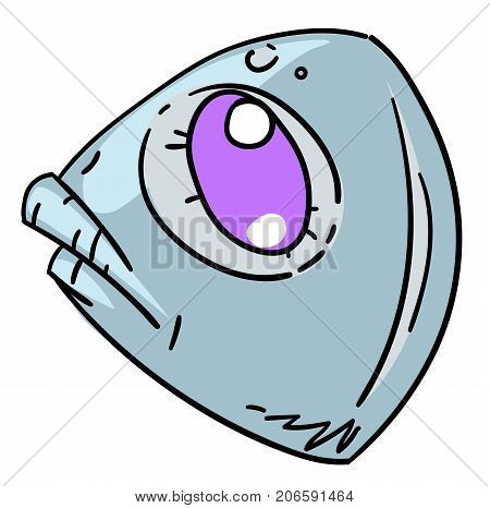 Fish head hand drawn cartoon. Colorful artwork with color on separate layer.