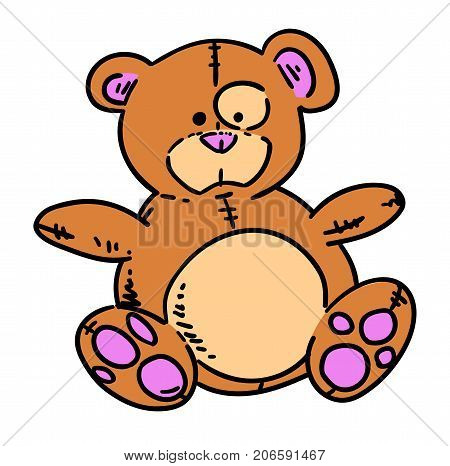 Teddy bear hand drawn cartoon. Colorful artwork with color on separate layer.