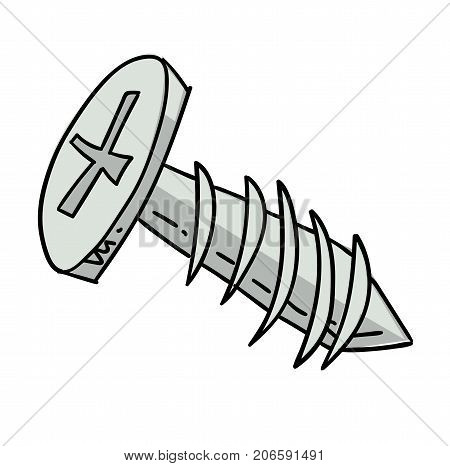 Screw hand drawn cartoon. Colorful artwork with color on separate layer.