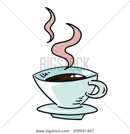 Coffee hand drawn cartoon. Colorful artwork with color on separate layer.