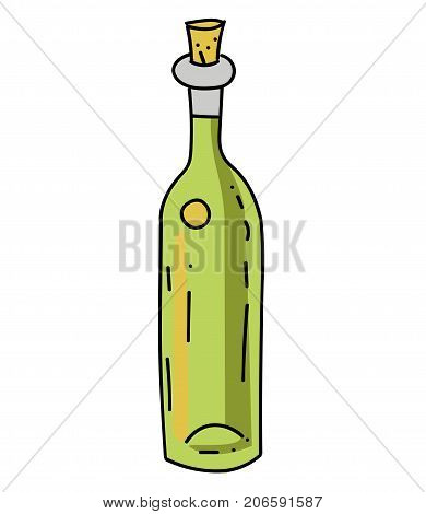Bottle of olive oil cartoon hand drawn image. Original colorful artwork, comic childish style drawing.
