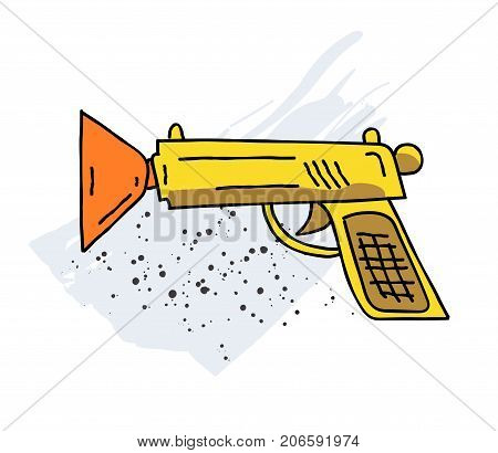 Toy gun cartoon hand drawn image. Original colorful artwork, comic childish style drawing.