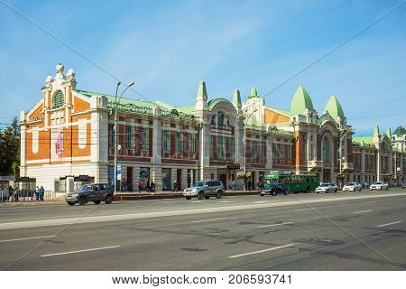 Novosibirsk Siberia Russia - September 17 2017: the building of the Novosibirsk state regional Museum Krasny prospect building 23 (year of construction 1911)