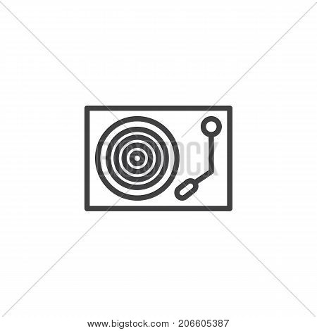 Vinyl turntable line icon, outline vector sign, linear style pictogram isolated on white. Dj symbol, logo illustration. Editable stroke