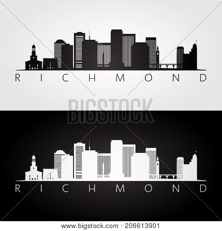 Richmond usa skyline and landmarks silhouette black and white design vector illustration.