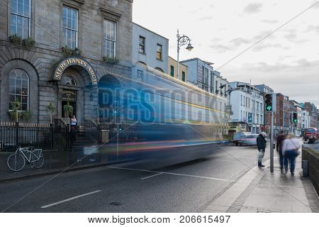 Dublin, Ireland - 14 Jan 2017: Luas tram rail system in Dublin, Ireland. It is a major part of the National Transport