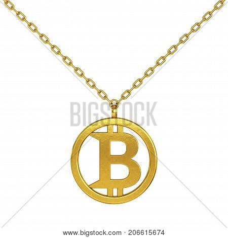 Bitcoin Symbol as Golden Coulomb with Chain on a white background. 3d Rendering