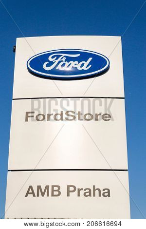 Prague, Czech Republic - September 29: Ford Motor Company Logo On Dealership Building On September 2