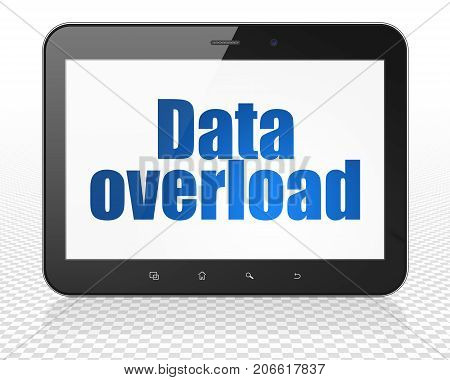 Data concept: Tablet Pc Computer with blue text Data Overload on display, 3D rendering