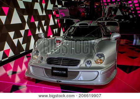 PARIS - CIRCA JUNE 2014: Mercedes S Coupe in showroom at Champs-Elysees. Mercedes is one of the most prestigious cars in the world