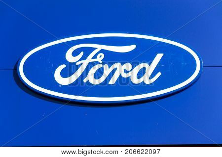 Prague, Czech Republic - September 29: Ford Motor Company Logo On Dealership Building On September 2