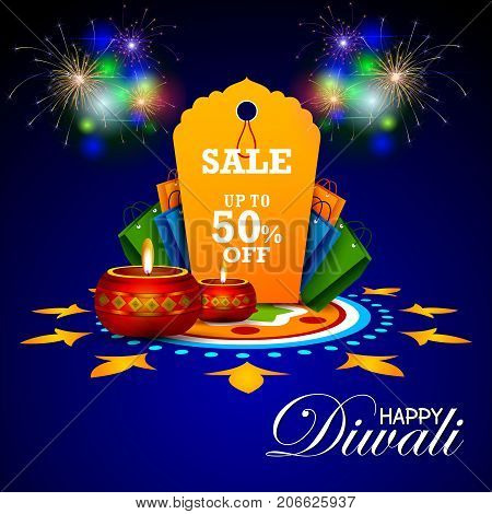 easy to edit vector illustration of Happy Diwali shopping sale offer