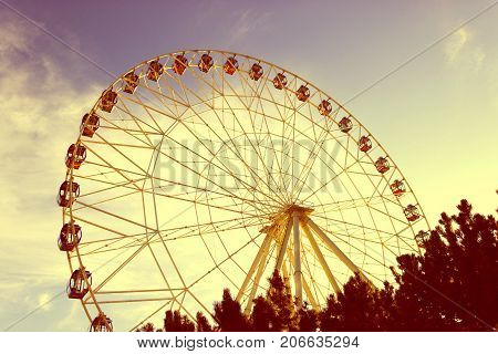 A Colourful Ferris Wheel. Front View